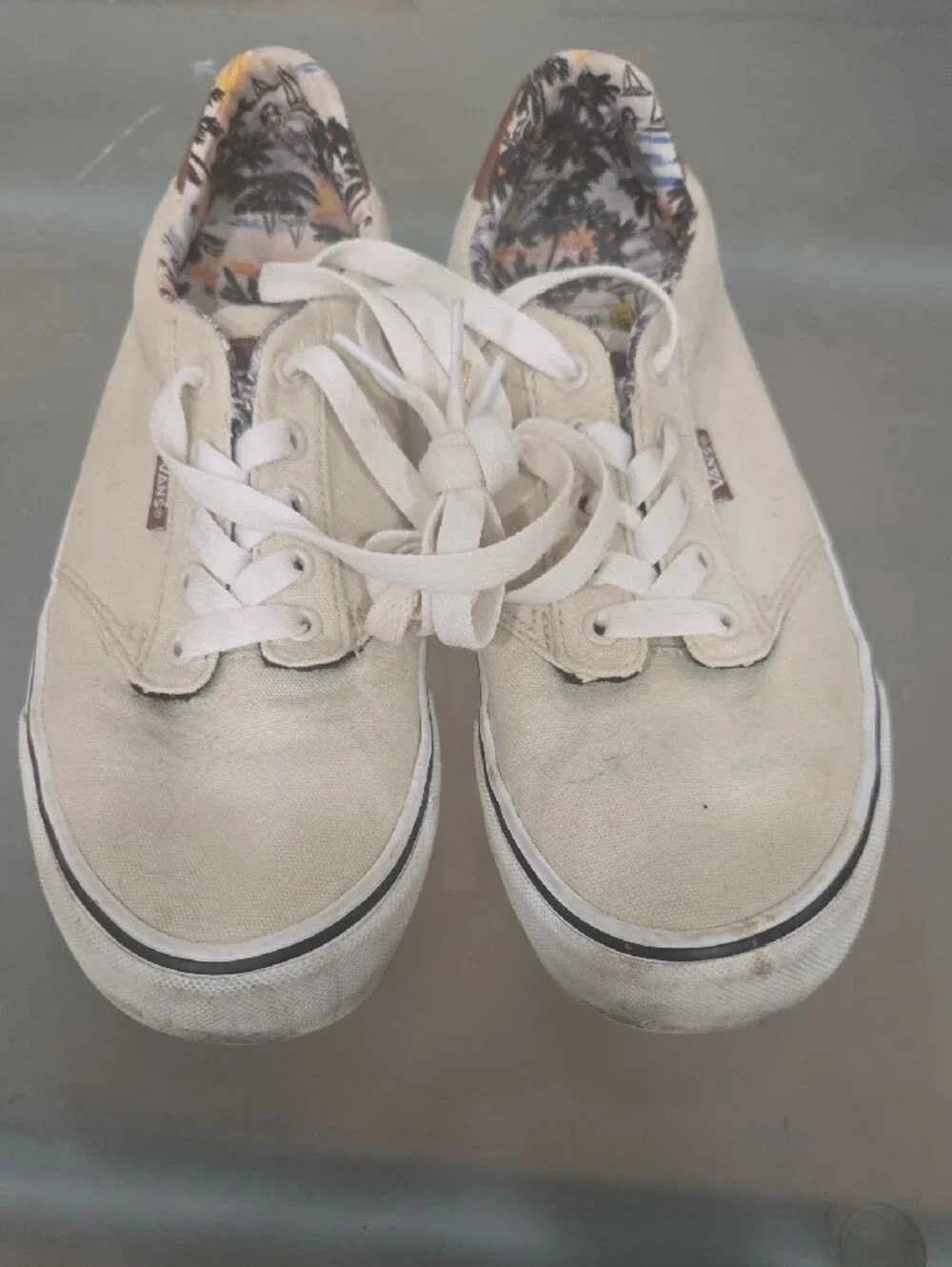 Vans Cream Canvas Slip-On with Floral Liner